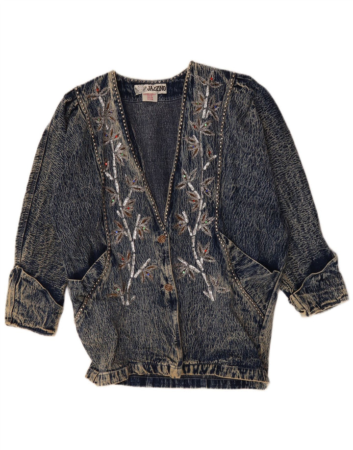 JAZZINO Γυναικείο 3/4 μανίκι τζιν μπουφάν UK 18 XL μπλε φλοράλ