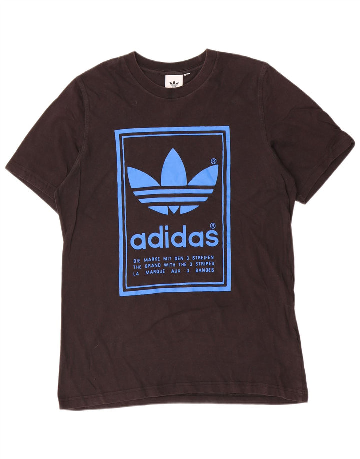 Ανδρικό T-Shirt με τρεις ρίγες γραφικό τοπ Adidas, μεσαίο μαύρο βαμβακερό