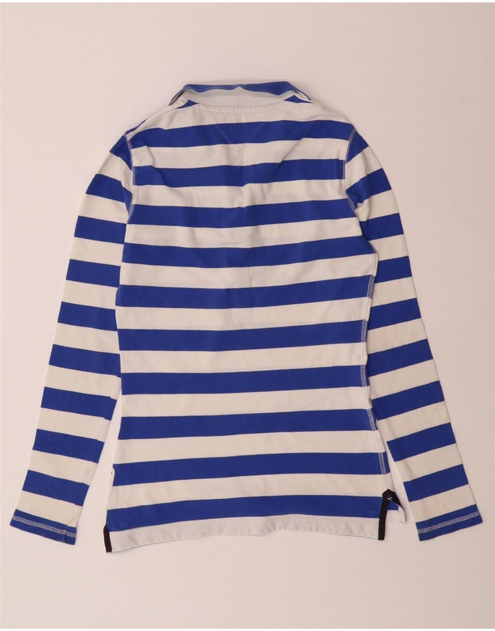 TOMMY HILFIGER Γυναικείο μπλουζάκι ράγκμπι πόλο UK 10 Small μπλε ριγέ