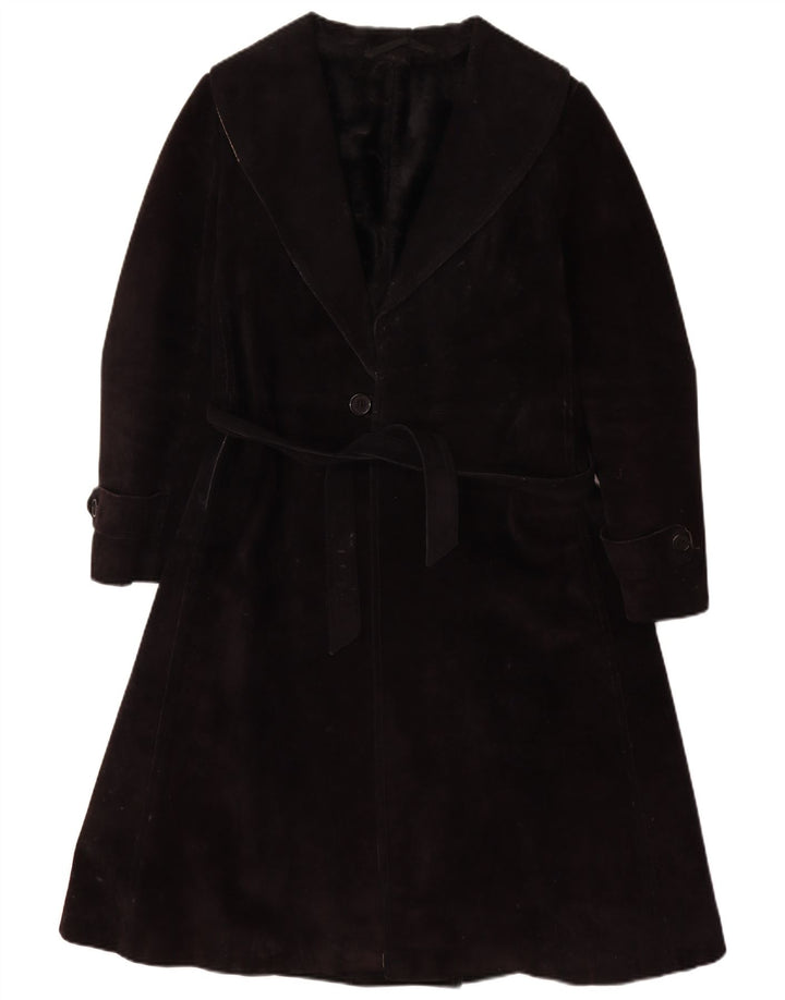 Vintage γυναικείο παλτό Shearling UK 10 Small μαύρο δέρμα