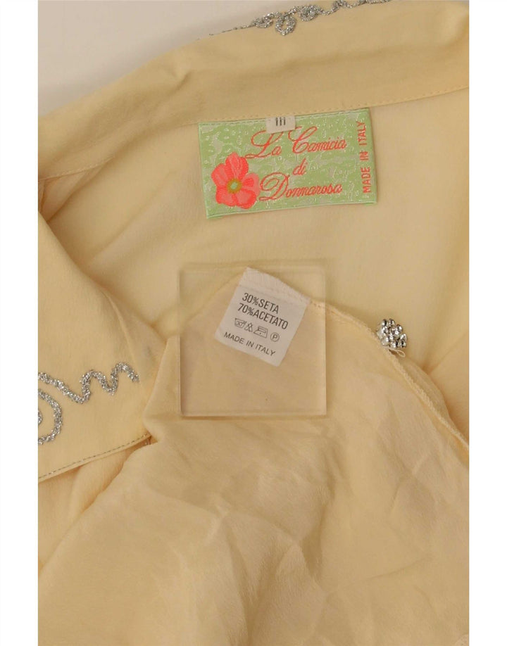 Vintage γυναικείο πουκάμισο μπλούζα UK 16 Large Yellow Silk