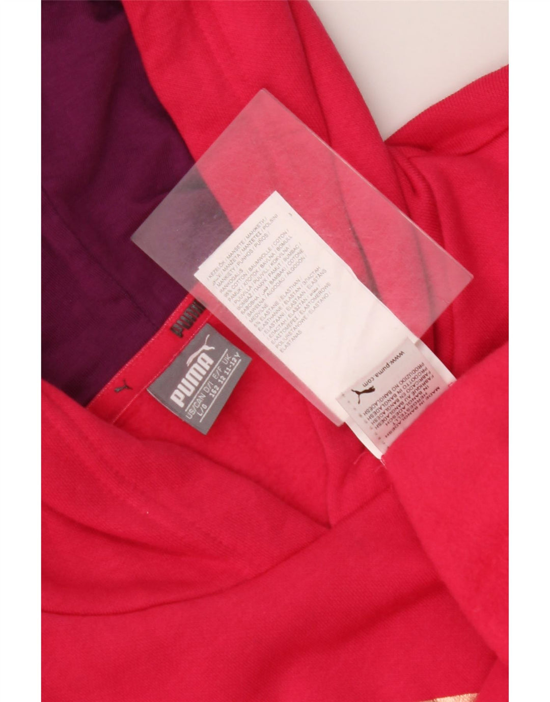 PUMA Girls Graphic Hoodie Jumper 11-12 Years Pink Colourblock Cotton