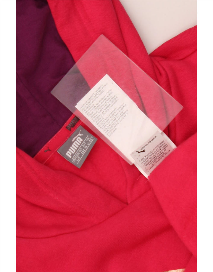 PUMA Girls Graphic Hoodie Jumper 11-12 Years Pink Colourblock Cotton