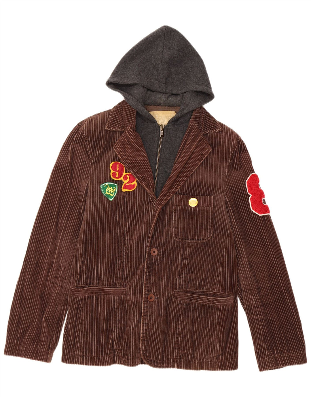 Blend γυναικείο γραφικό κουκούλα κοτλέ μπουφάν UK 36 μικρό καφέ βαμβακερό