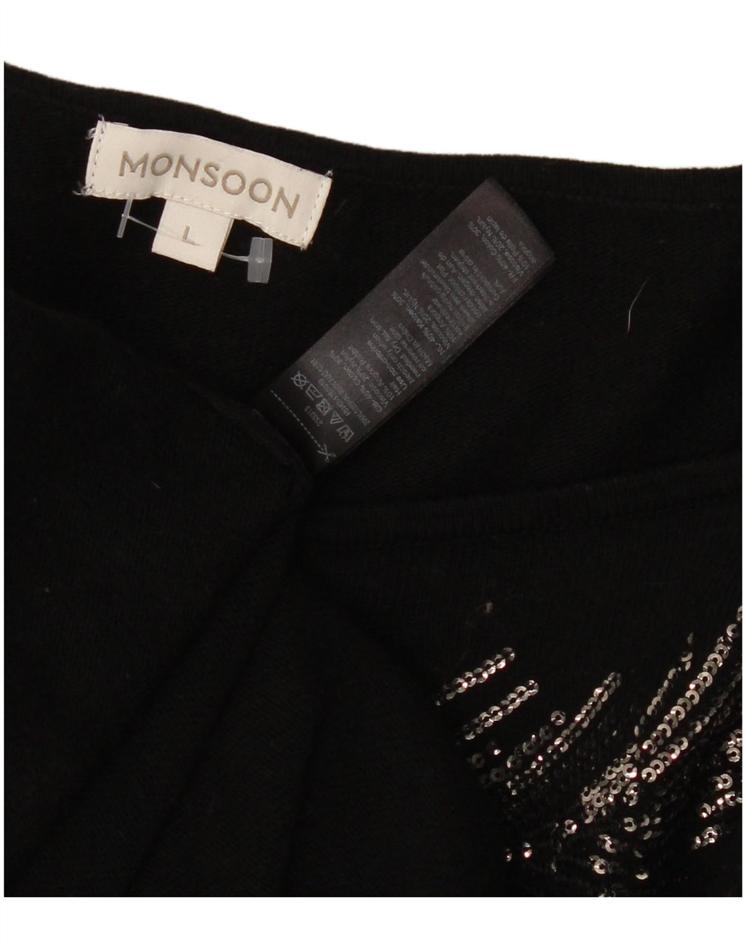 Γυναικείο γραφικό φόρεμα MONSOON UK 16 μεγάλο μαύρο βαμβακερό