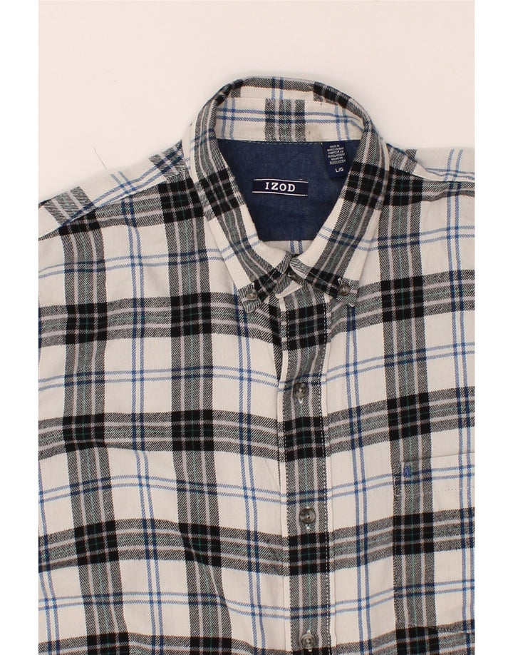 IZOD Mens Flannel Shirt Large Grey Check Cotton Vintage Izod and Second-Hand Izod from Messina Hembry 