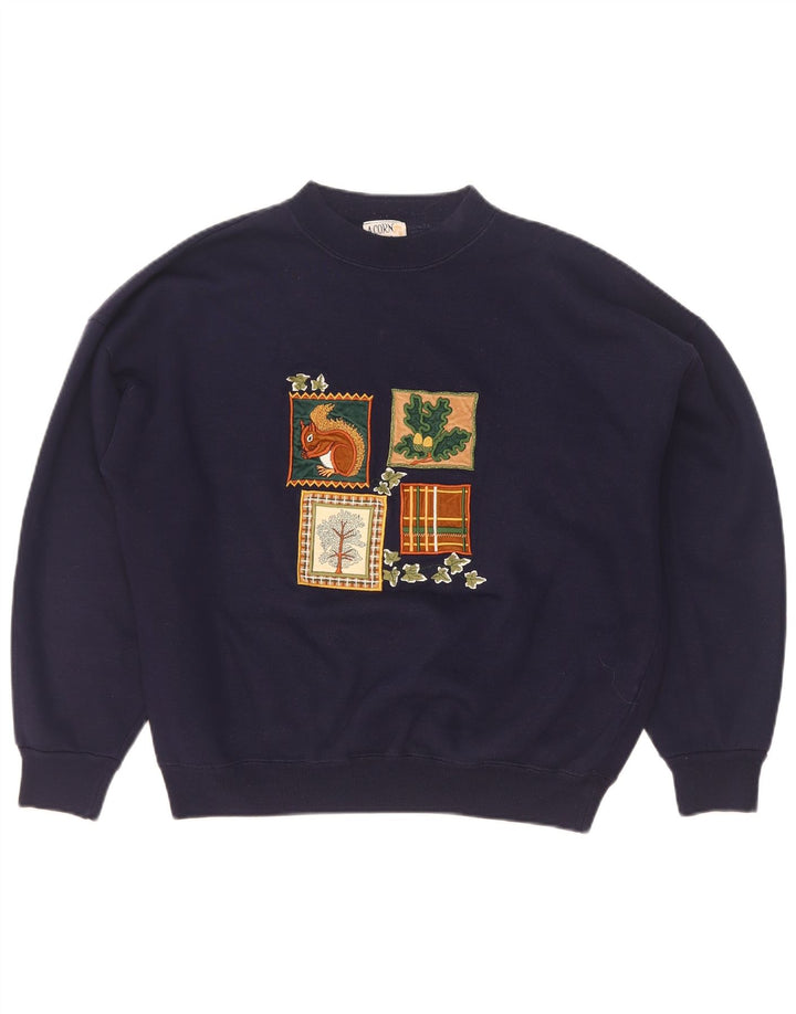 Acorn Γυναικεία γραφικά υπερμεγέθη φούτερ Jumper UK 10 Small Navy Blue