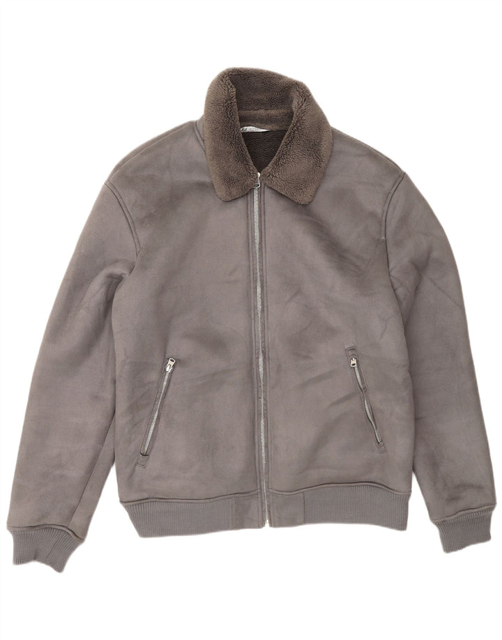 Zara Mens Sherpa Jacket UK 42 XL Grey Polyester