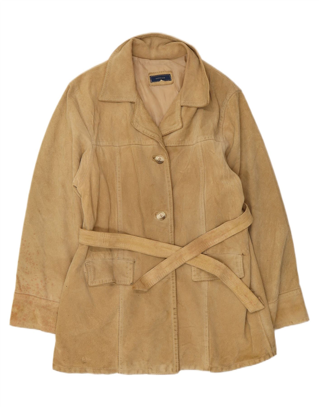 BAYSIDE Womens Suede Jacket UK 14 Large Beige Leather