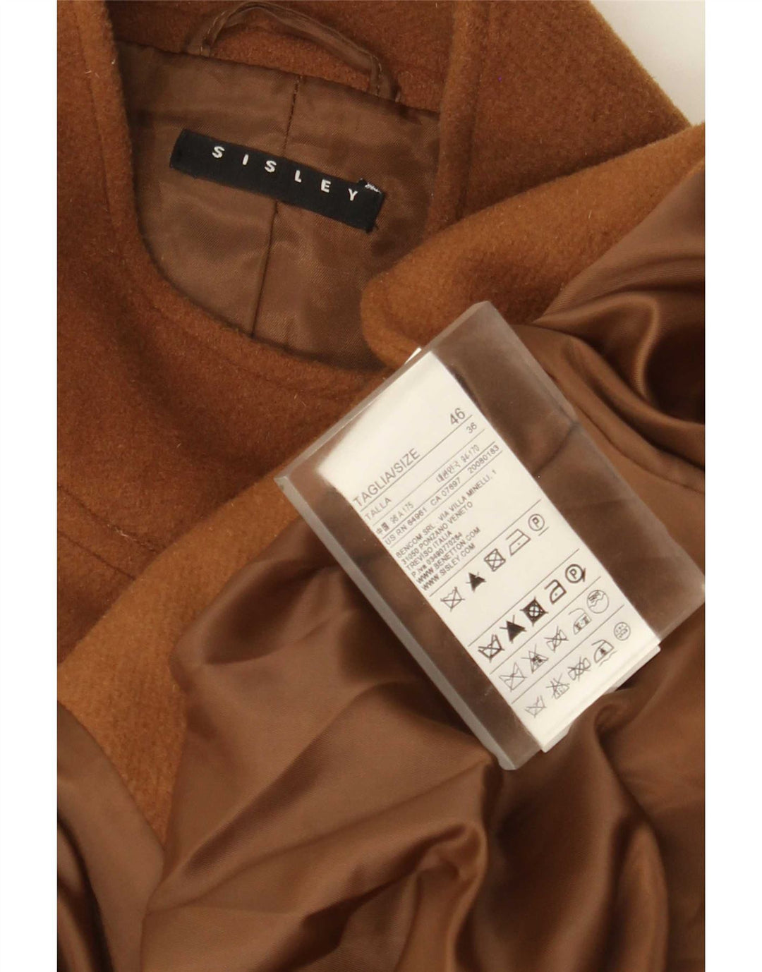 Sisley Γυναικείο παλτό στρατιωτικής κάπας IT 46 Μεγάλο καφέ μαλλί