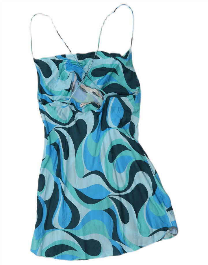 Γυναικεία Zara Abstract Pattern Sundress UK 14 Large Blue Colorblock Viscose