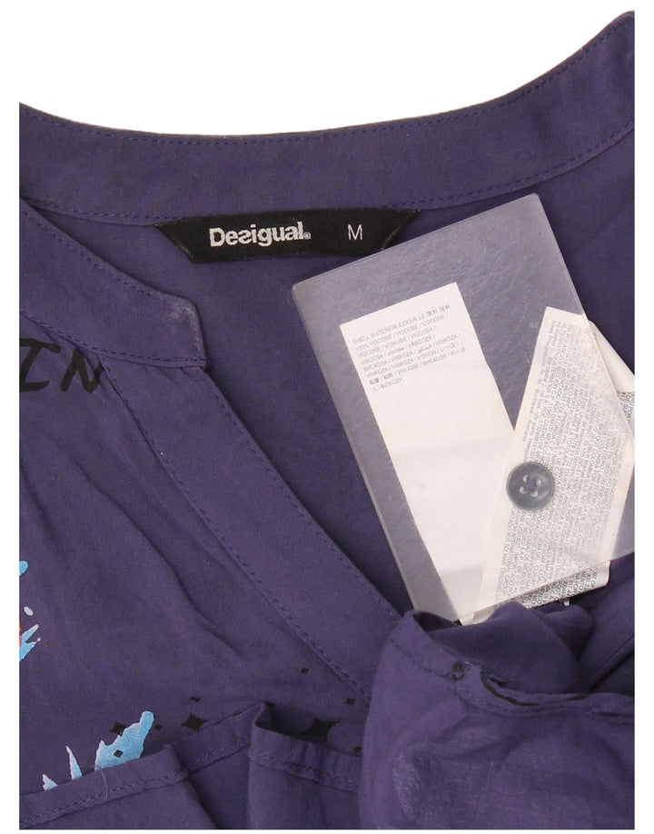 Desigual Γυναικείο πουλόβερ πουκάμισο UK 14 Medium Navy Blue Floral Viscose