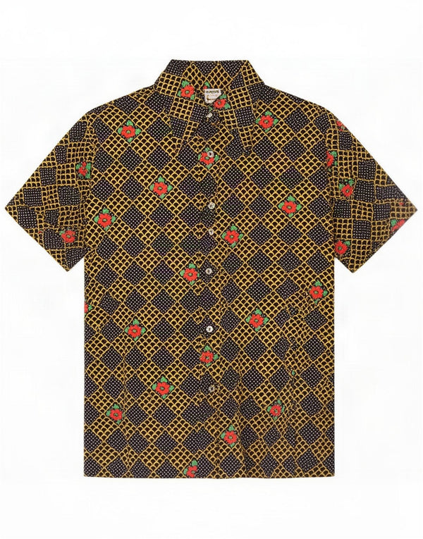 Vintage Γυναικείο Abstract Pattern Κοντομάνικο Πουκάμισο IT 50 XL Navy Blue Retro