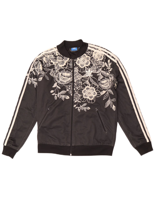 Adidas Γυναικεία φόρμα φόρμας γραφικά Top Jacket UK 14 Medium Black Floral