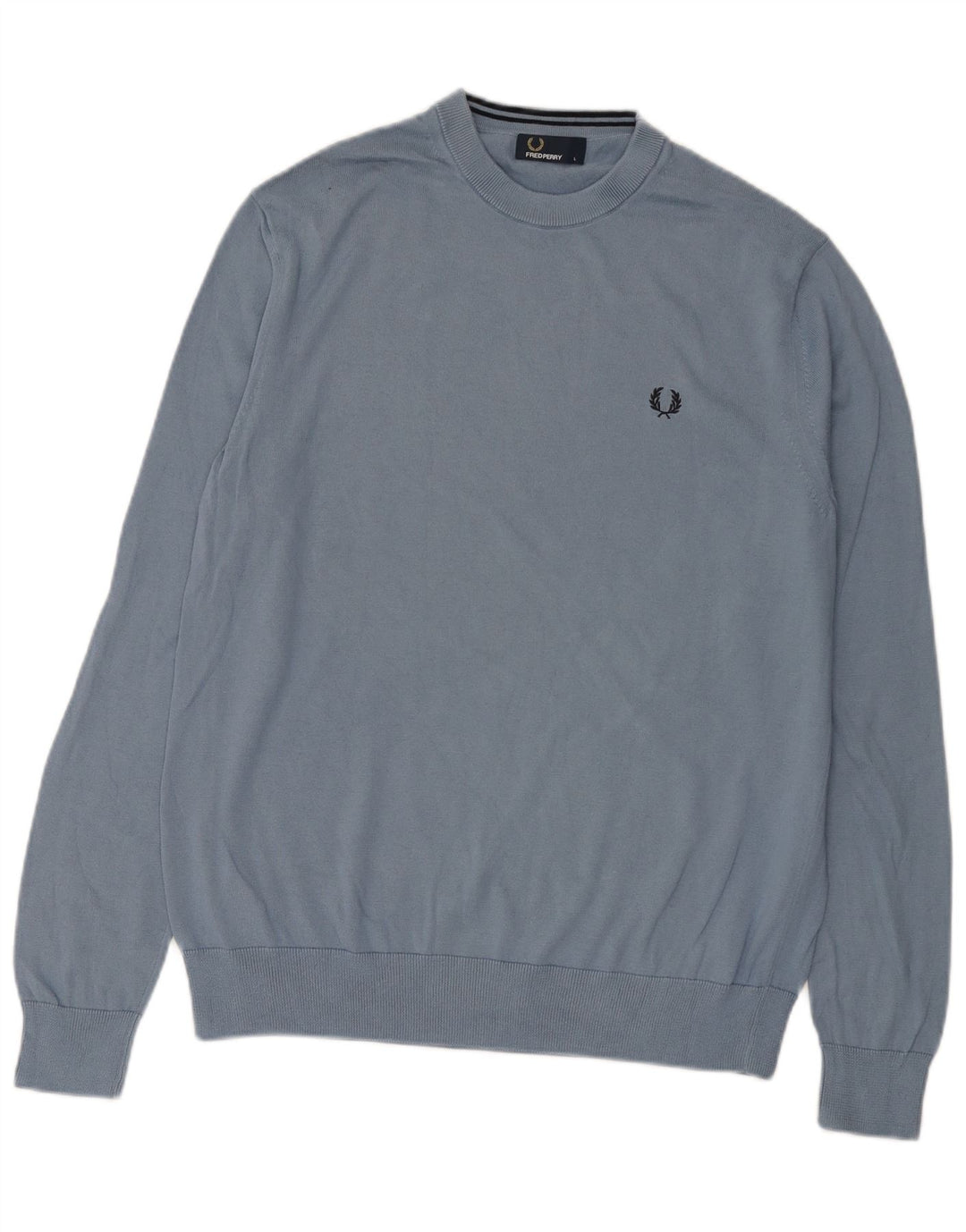 FRED PERRY Ανδρικό πουλόβερ με λαιμόκοψη, μεγάλο μπλε βαμβακερό