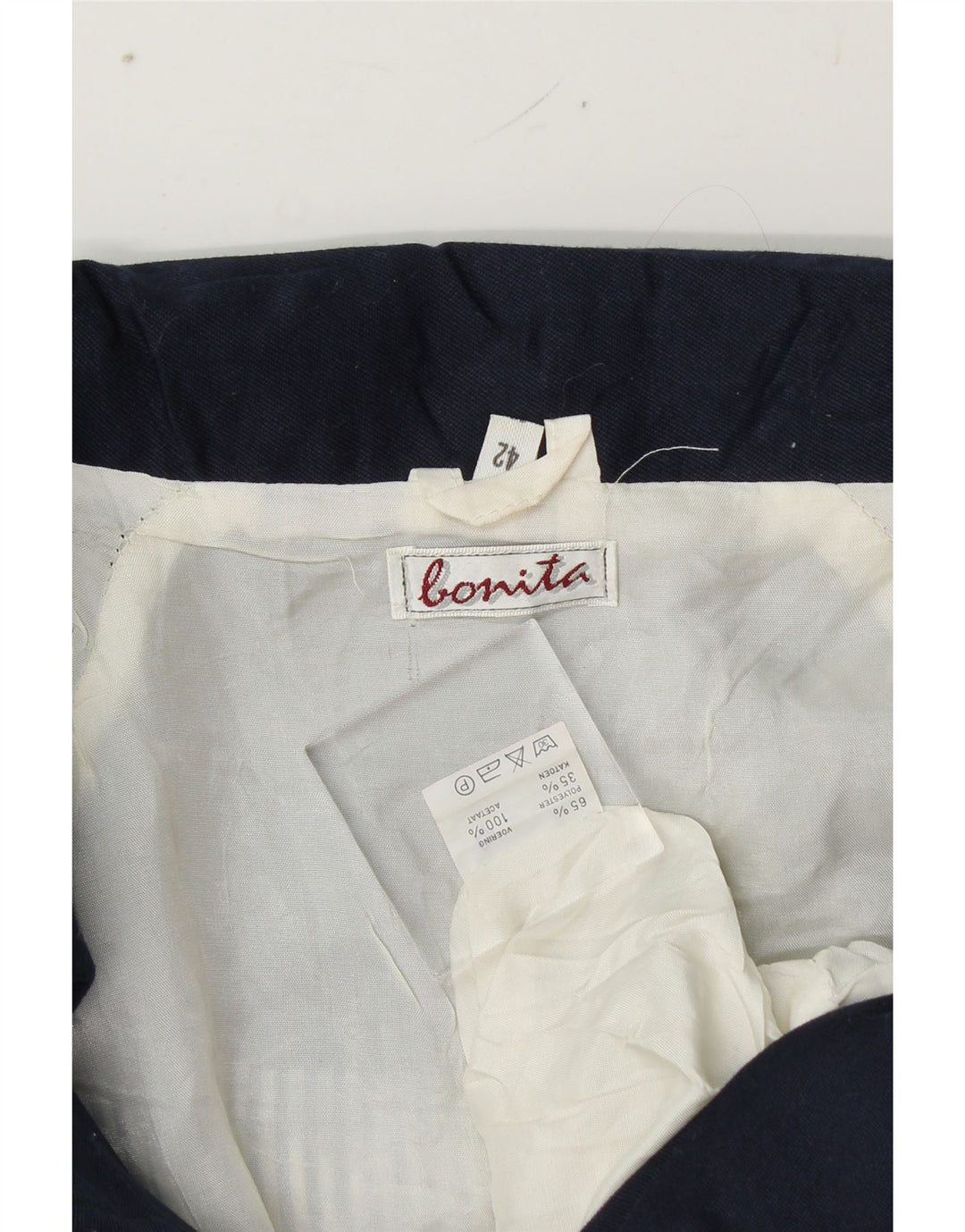 BONITA Womens Windbreaker Jacket EU 42 Large Navy Blue Striped Polyester Vintage Bonita and Second-Hand Bonita from Messina Hembry 