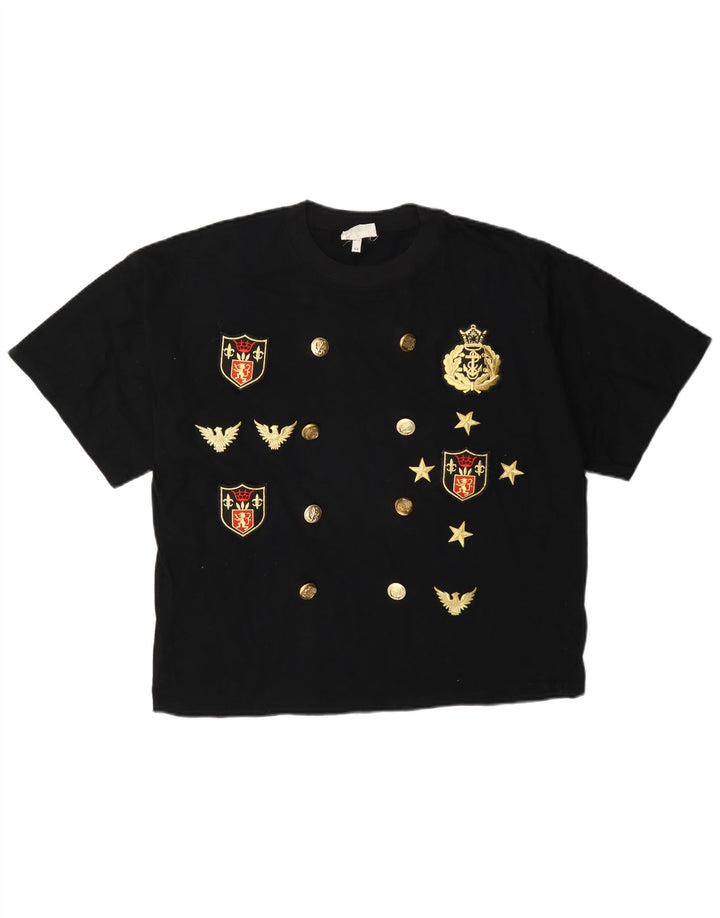 Vintage Γυναικείο Γραφικό T-Shirt Top IT 44 Μεσαίο μαύρο βαμβακερό