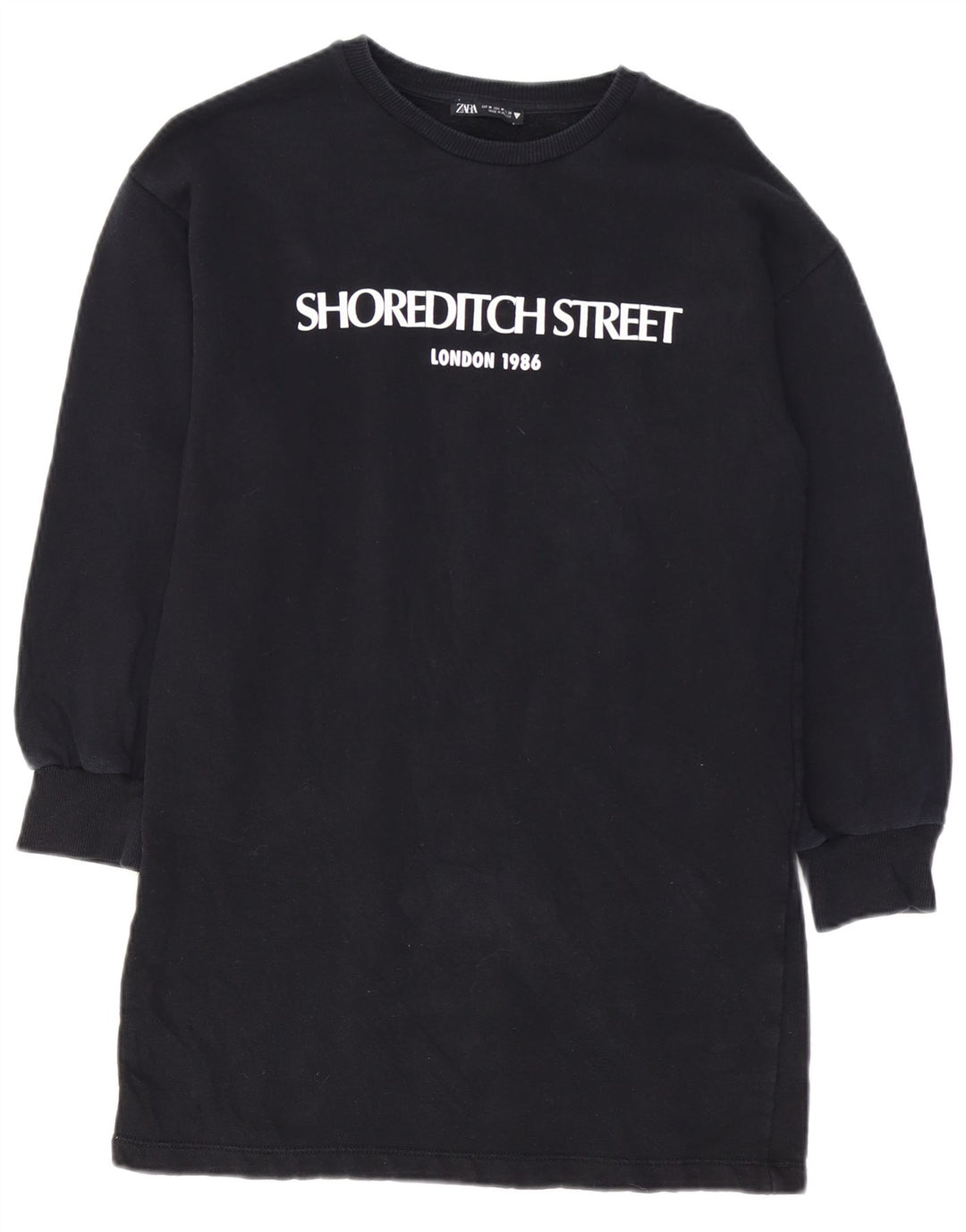 Γυναικείο γραφικό φούτερ ZARA φόρεμα UK 14 μεσαίο μαύρο βαμβακερό