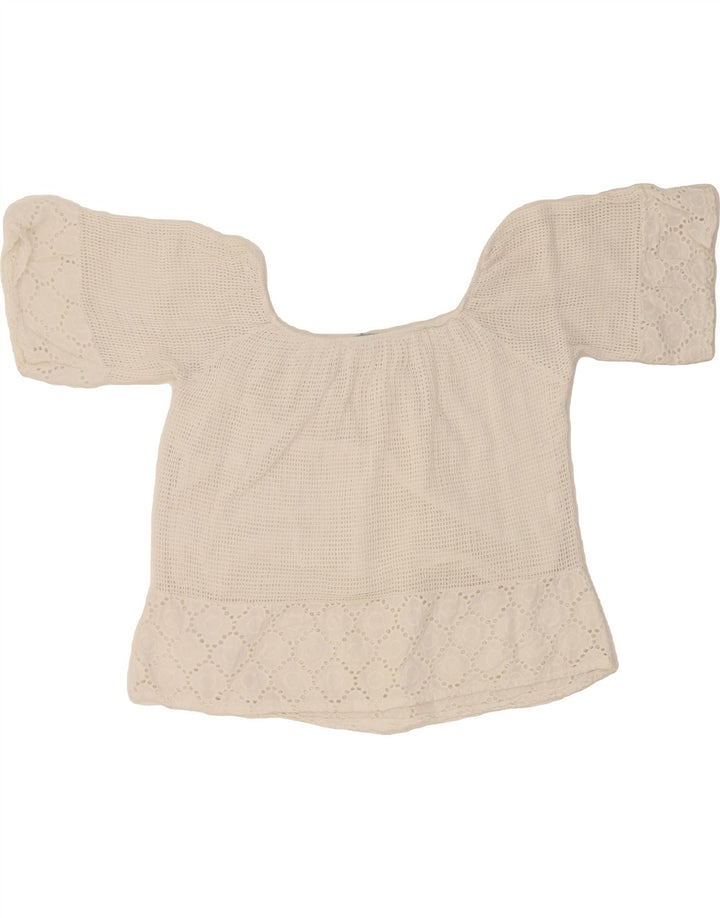 VINTAGE Womens Crop Crochet Blouse Top UK 12 Medium White Vintage Vintage and Second-Hand Vintage from Messina Hembry 