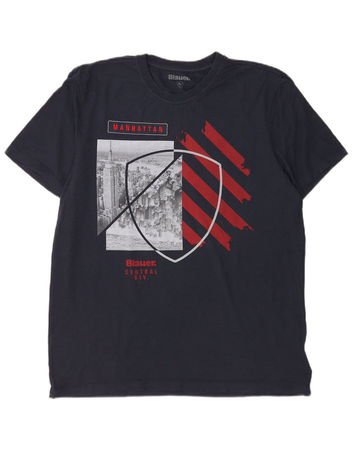 Ανδρικό γραφικό T-Shirt Blauer Top XL Navy Blue Cotton
