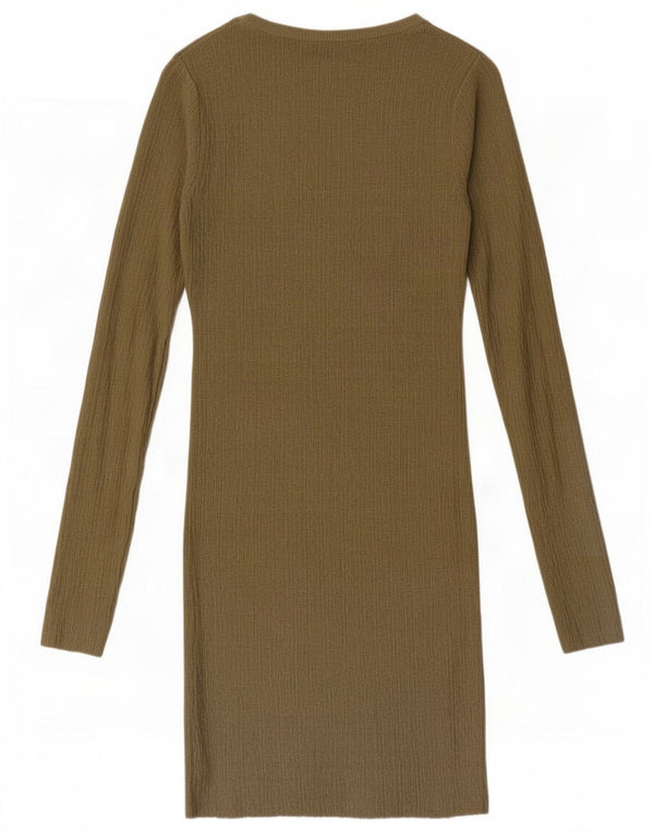 Zara Womens Long Sleeve Jumper Dress UK 8 Small Khaki
