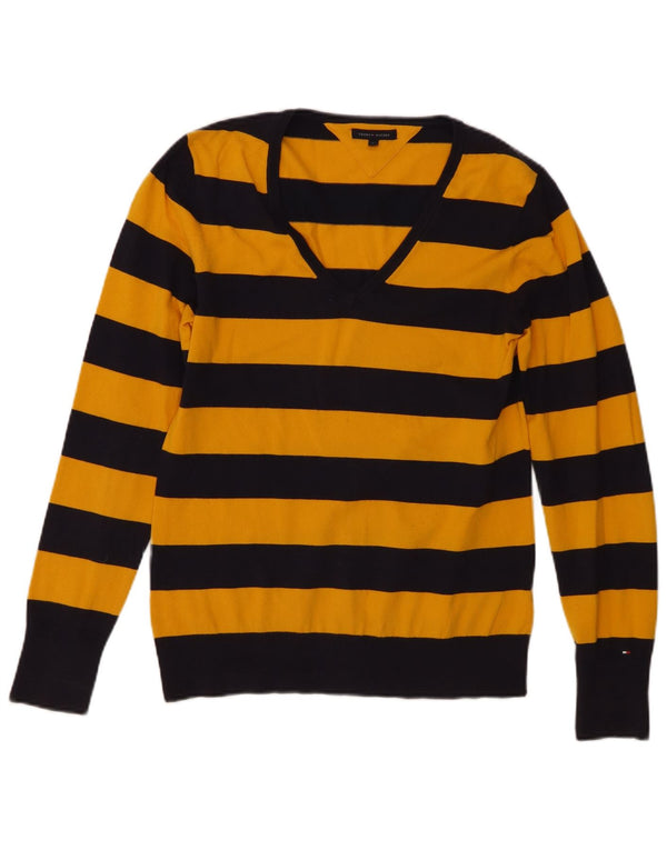Tommy Hilfiger γυναικείο πουλόβερ με λαιμόκοψη UK 14 μεγάλο κίτρινο ριγέ