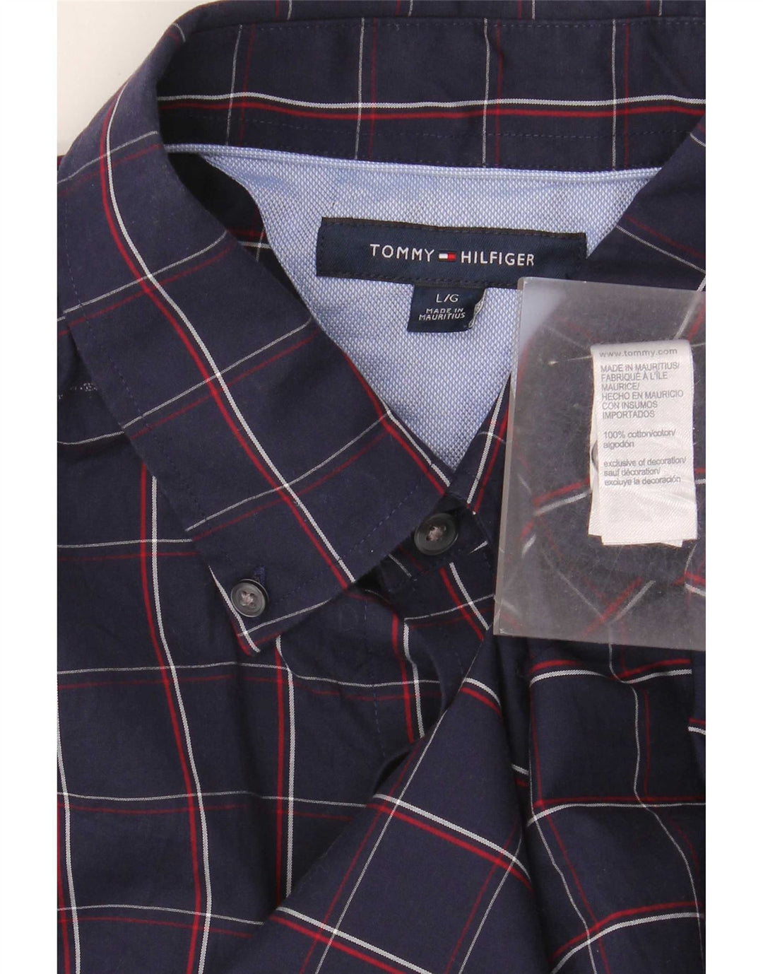Ανδρικό πουκάμισο Tommy Hilfiger Large Navy Blue Check Cotton