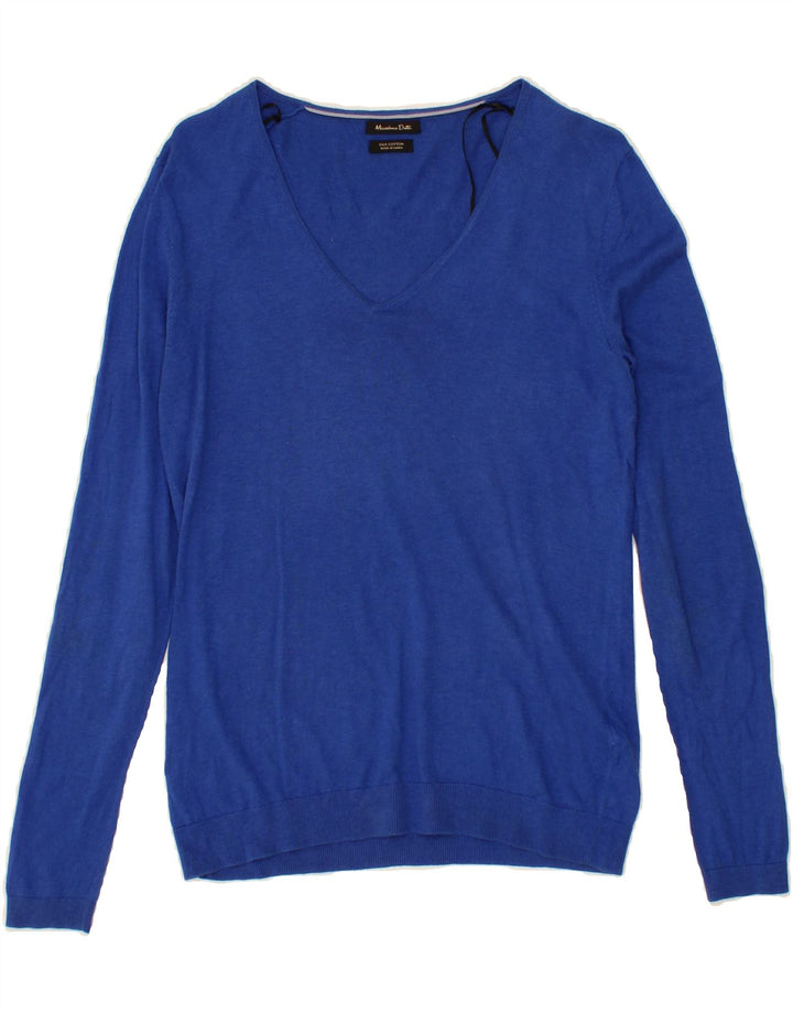 MASSIMO DUTTI Womens V-Neck Jumper Sweater UK 12 Medium Blue Silk Vintage Massimo Dutti and Second-Hand Massimo Dutti from Messina Hembry 