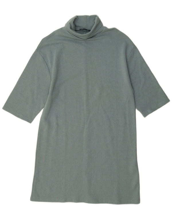 Zara Γυναικείο Φόρεμα 1/2 Sleeve Shift UK 14 Μεσαίο Μπλε Βαμβακερό