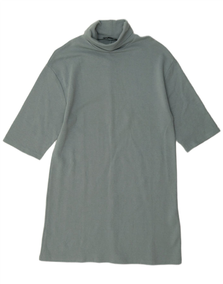 Zara Γυναικείο Φόρεμα 1/2 Sleeve Shift UK 14 Μεσαίο Μπλε Βαμβακερό
