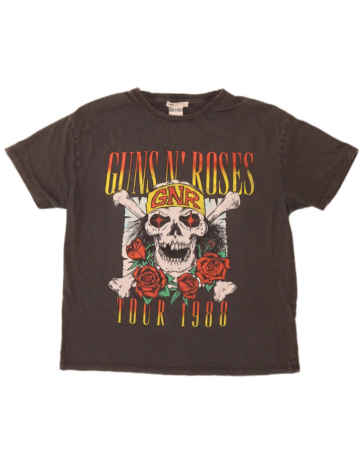 Pull & Bear Mens Guns & Roses Γραφικό T-Shirt Top μεγάλο γκρι βαμβακερό