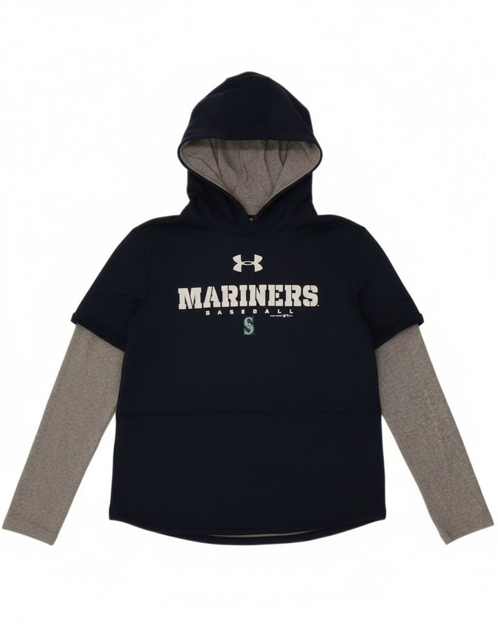 Under Armour Boys Graphic Hoodie Jumper 11-12 Years Large Navy Blue