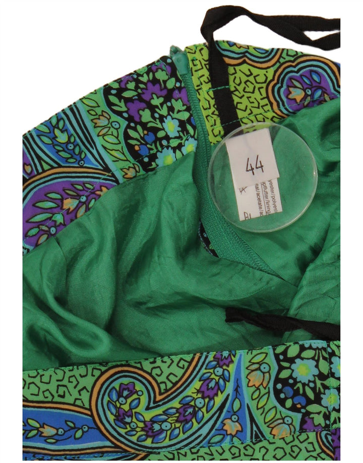 Vintage Γυναικεία Pencil Φούστα IT 44 Medium W34 Green Paisley Polyester