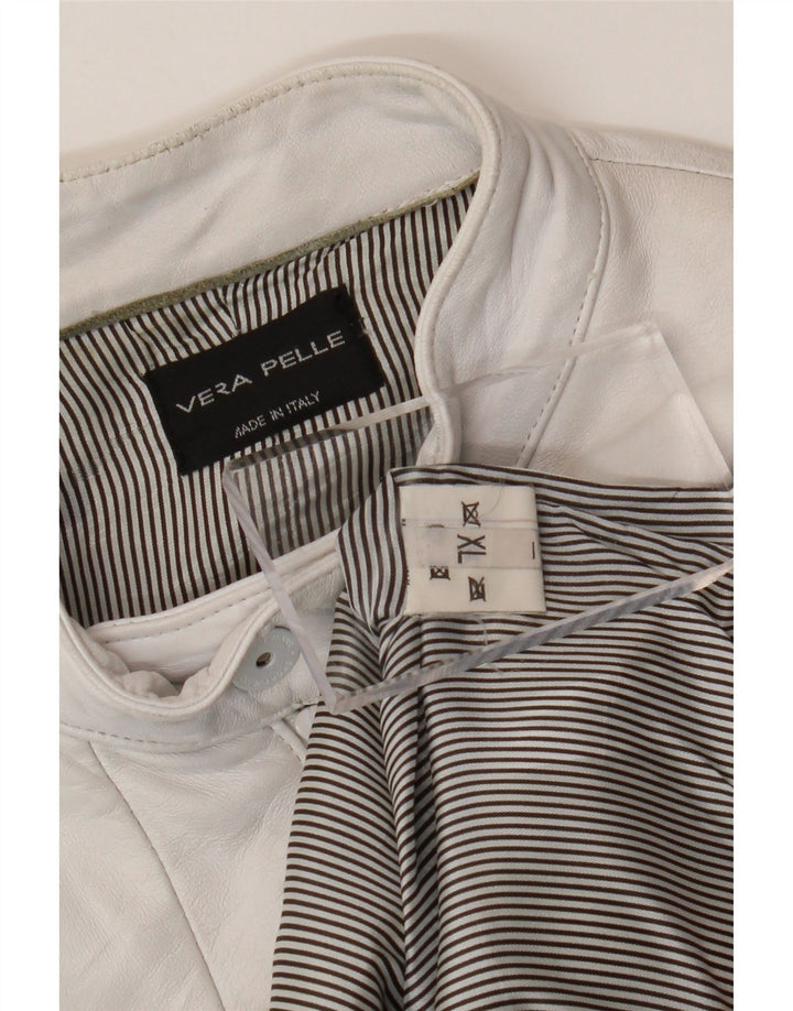 Vintage Γυναικείο Crop Δερμάτινο Μπουφάν UK 18 XL Off White Leather