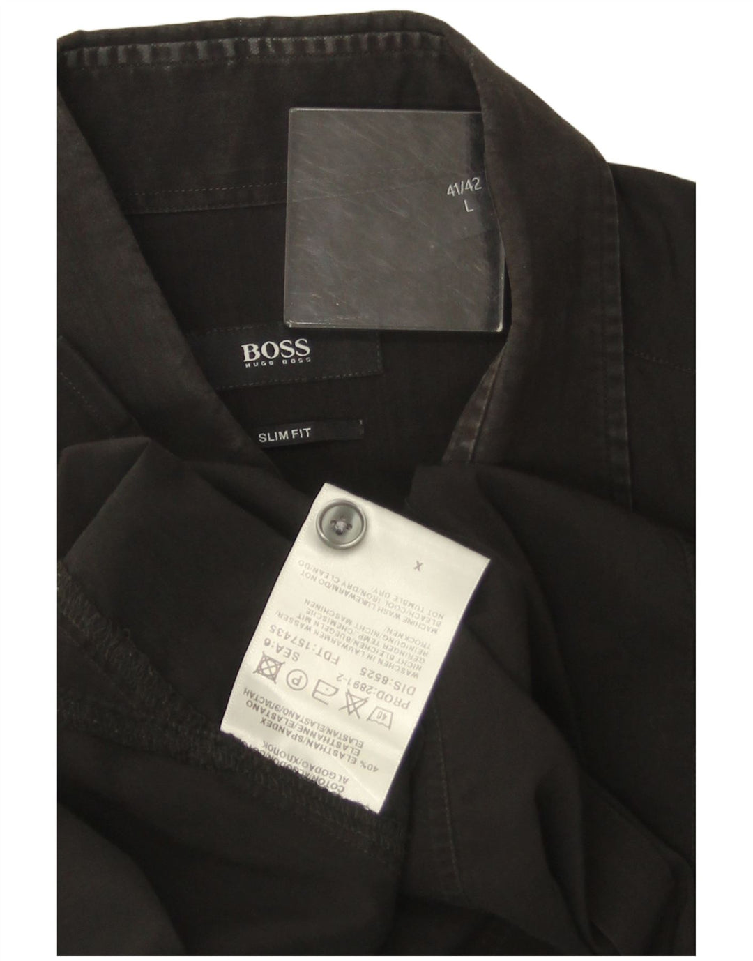 Ανδρικό πουκάμισο HUGO BOSS Slim Fit Μέγεθος 41/42 μεγάλο μαύρο βαμβακερό