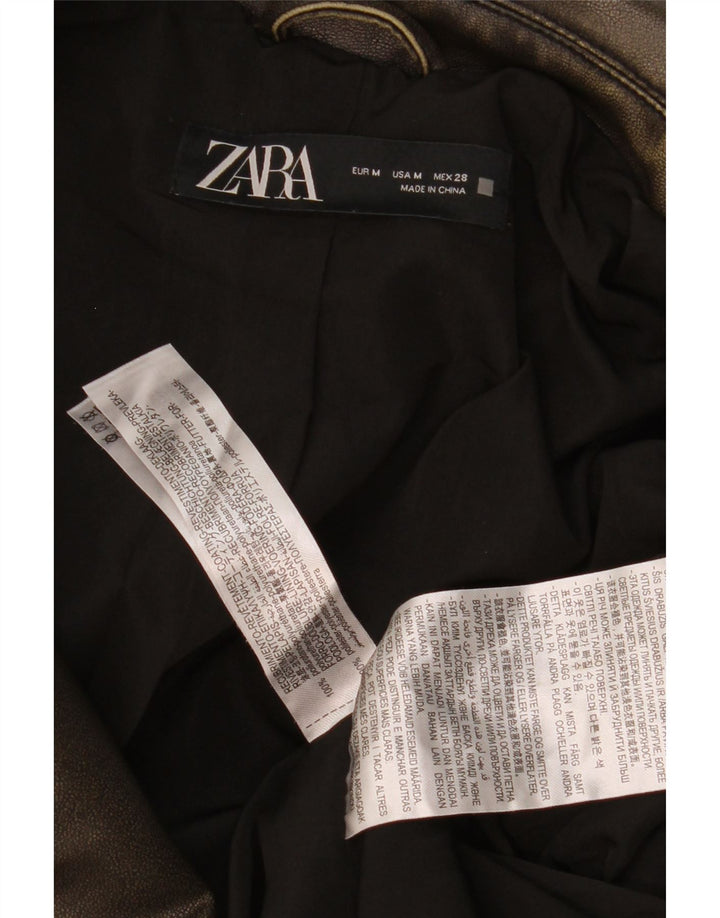 Zara Γυναικείο Faux Leather Biker Jacket UK 14 Μεσαίο καφέ πολυαιθυλένιο