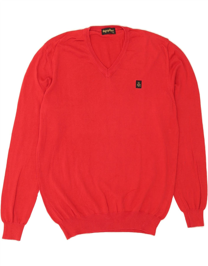 REFRIGIWEAR Mens V-Neck Jumper Sweater Large Red Cotton Vintage Refrigiwear and Second-Hand Refrigiwear from Messina Hembry 