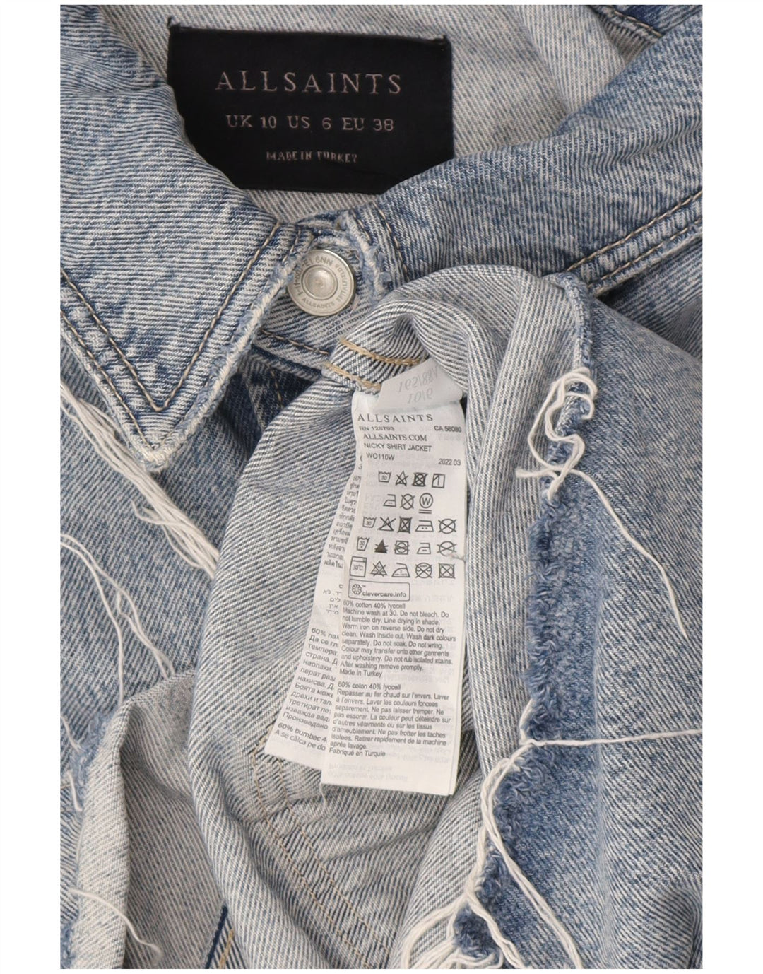 All Saints Γυναικείο Τζιν Μπουφάν UK 10 Small Blue Cotton