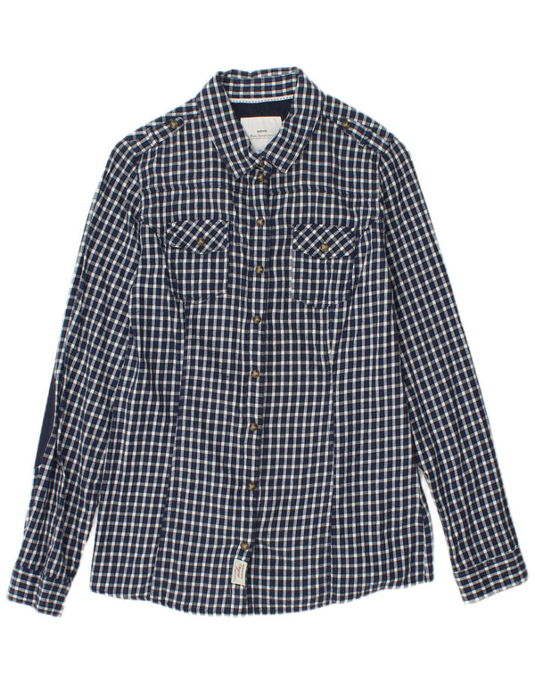 BRUGI Γυναικείο πουκάμισο UK 12 Medium Navy Blue Gingham Cotton