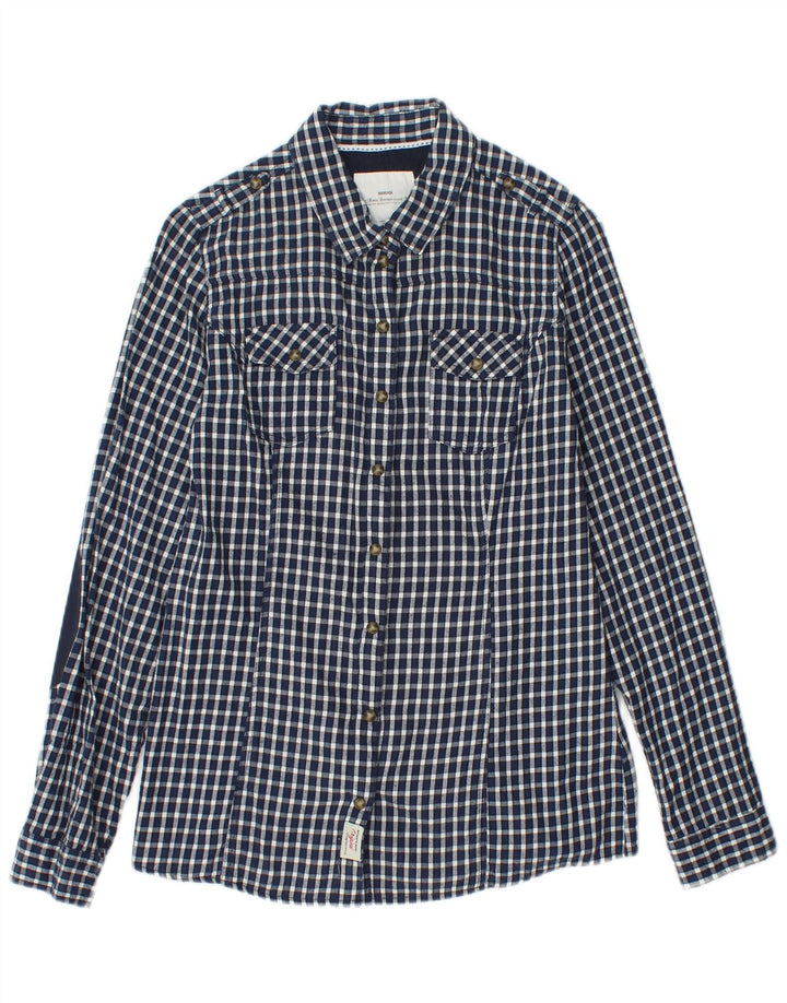 BRUGI Γυναικείο πουκάμισο UK 12 Medium Navy Blue Gingham Cotton