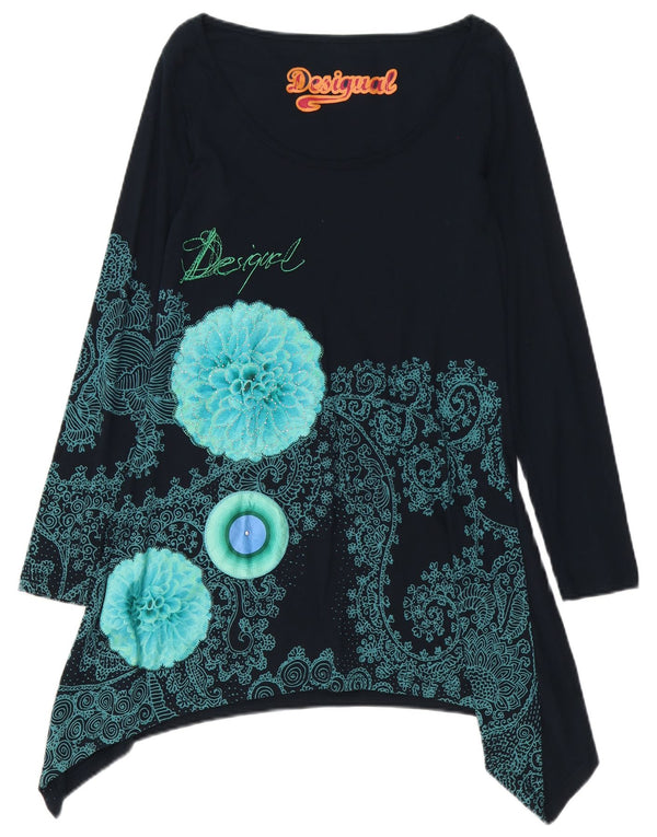 Desigual γυναικείο μακρυμάνικο τουνίκ φόρεμα UK 16 Large Navy Blue Paisley