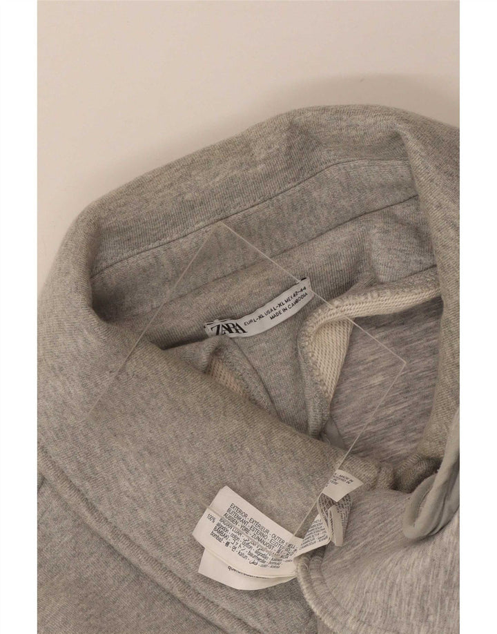 Zara Γυναικείο Bomber Jacket UK 16 Large Grey Cotton