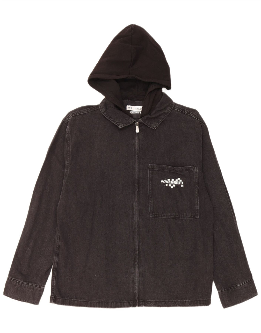 Τζιν μπουφάν Zara Boys Graphic Hooded 13-14 Years Μαύρο