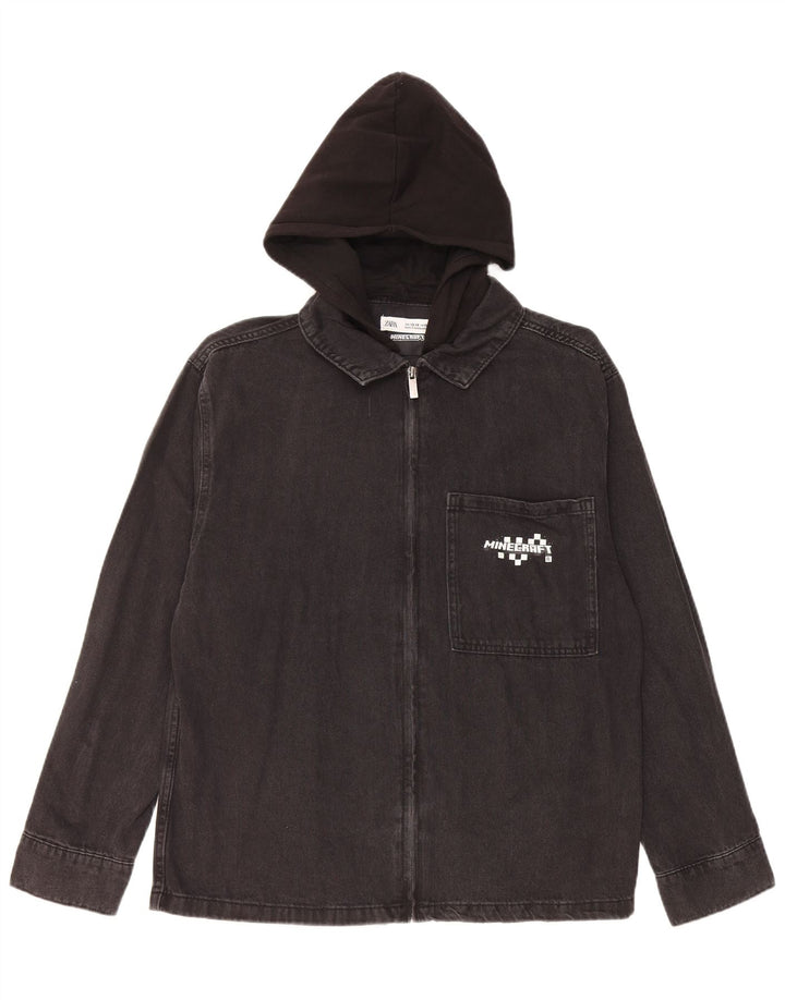 Τζιν μπουφάν Zara Boys Graphic Hooded 13-14 Years Μαύρο