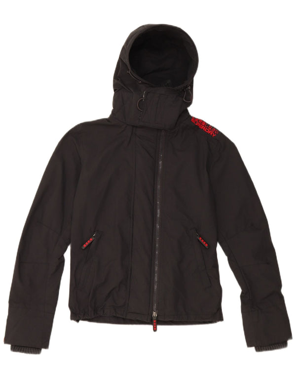 Superdry Γυναικείο μπουφάν βροχής με κουκούλα UK 6 XS μαύρο νάιλον