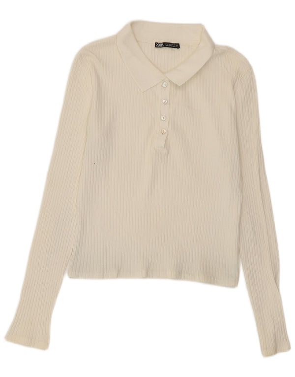 Zara Γυναικείο μακρυμάνικο μπλουζάκι πόλο UK 14 Large White