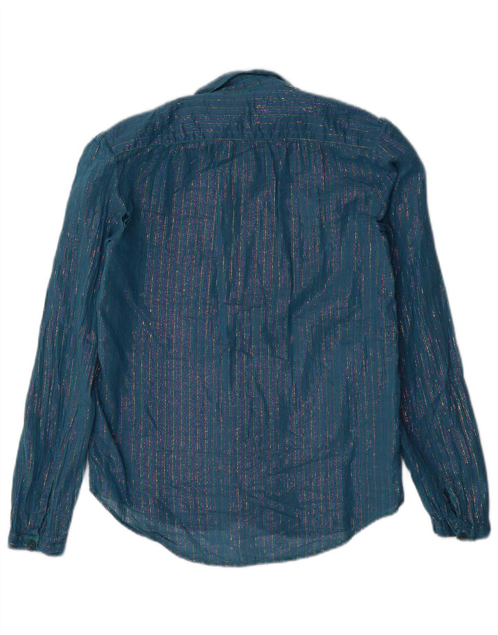 Vintage Γυναικείο Πουκάμισο IT 46 Μεγάλο Μπλε Ριγέ Μεταλλικό