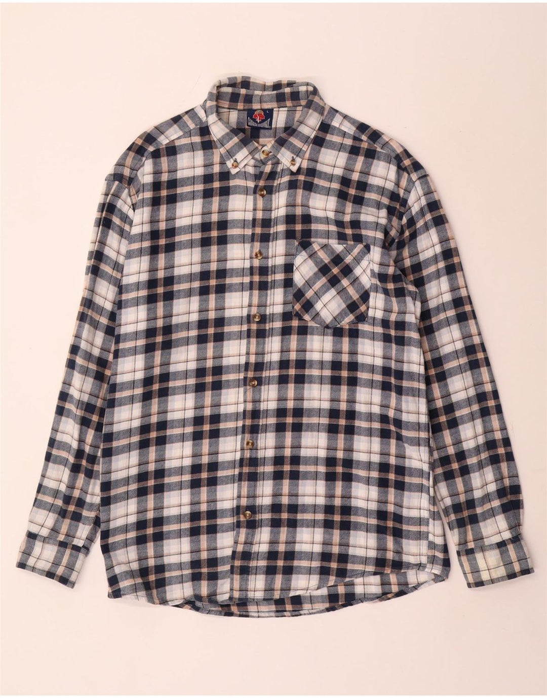 Vintage Ανδρικό Φανελένιο Πουκάμισο Μεγάλο Μπλε Navy Check Βαμβακερό