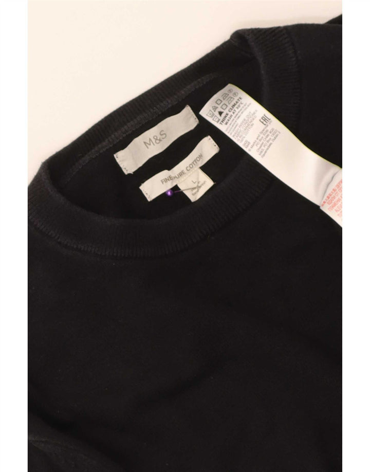 Marks & Spencer Ανδρικό πουλόβερ με λαιμόκοψη, μεγάλο μαύρο βαμβακερό