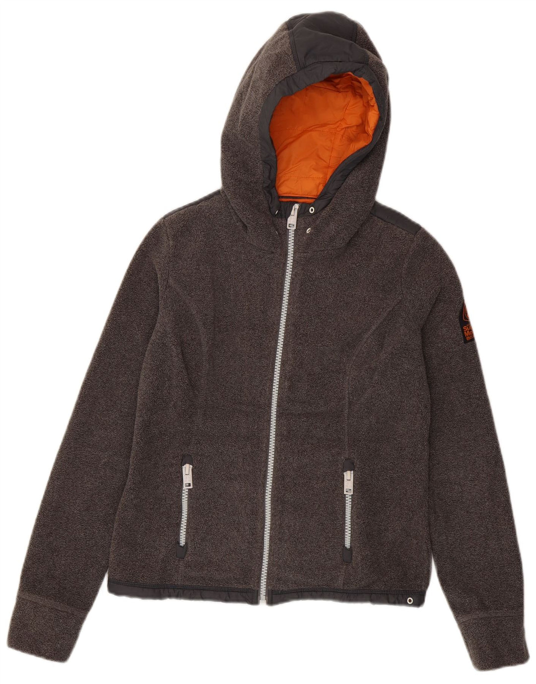 SUPERDRY Γυναικείο μπουφάν πεζοπορίας με κουκούλα Fleece UK 10 Small Grey Polyester